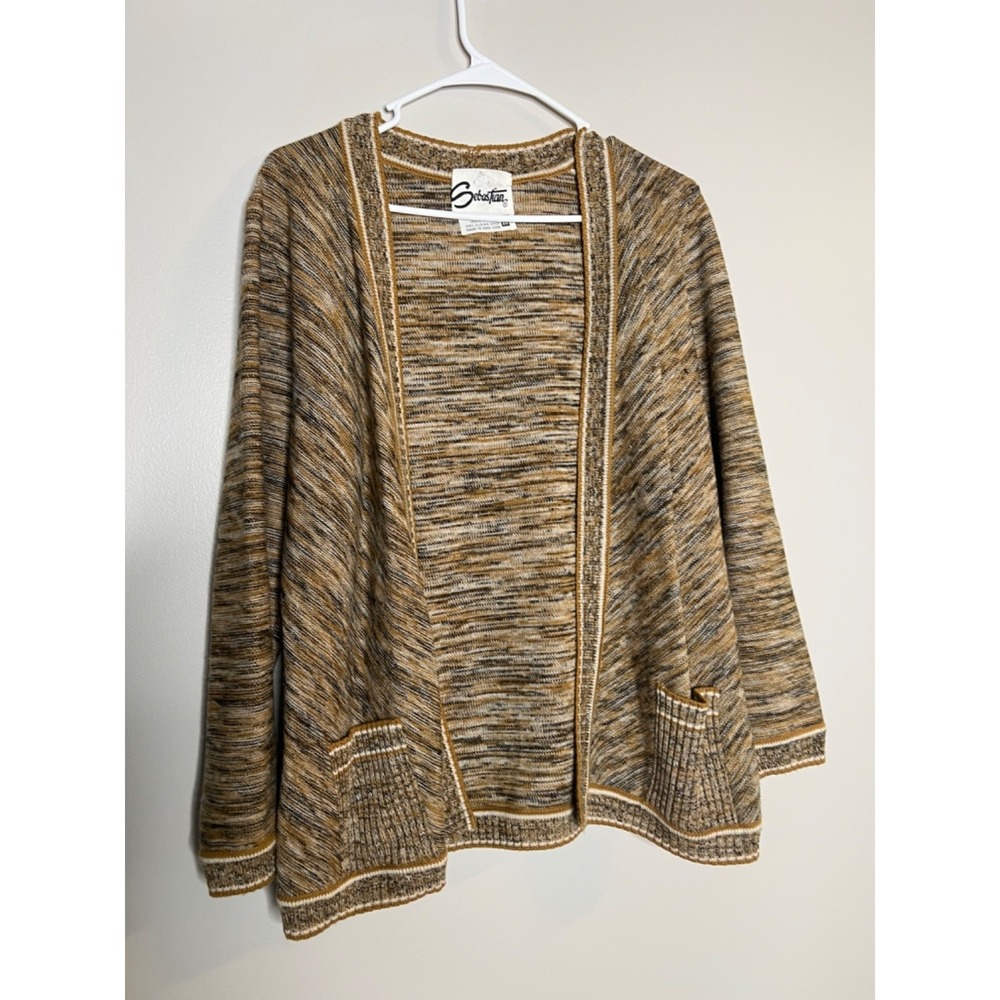 Vintage sz 16 Sebastian 100% Wool Cardigan Sweater Made In Hong Kong